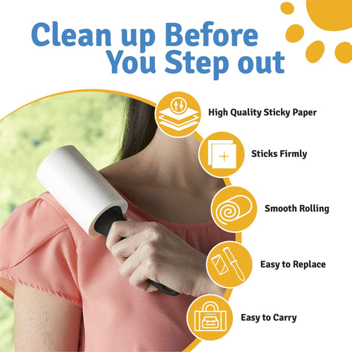 Lint Roller for Pet Hair – 1 Reusable Handle + 4 Refills | 300 Sheets | 60 Sheets per Roll