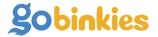 Logo of 'go binkies' with blue and orange text on a white background