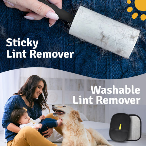 Gobinkies Pet Hair Remover Combo | Lint Roller + Reusable Lint Gloves for Clothes, Sofa & Furniture