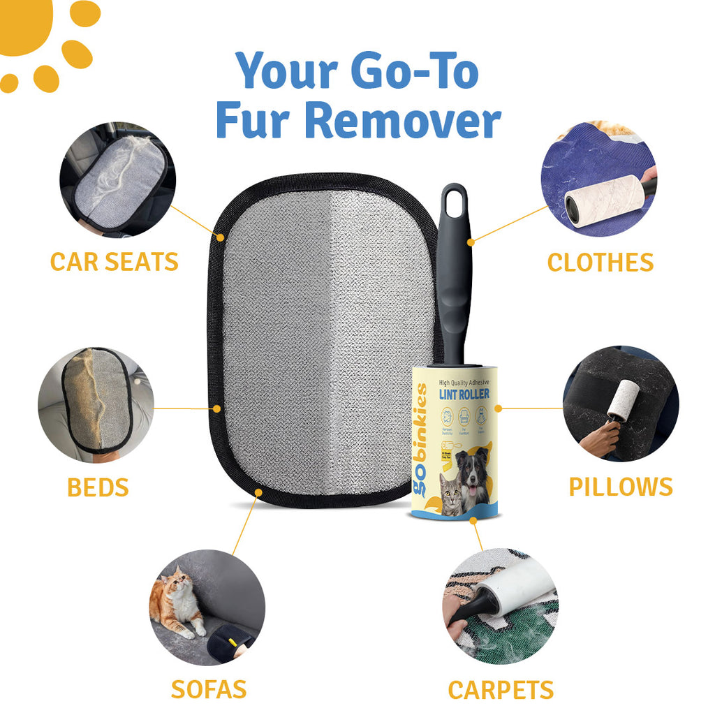 Gobinkies Pet Hair Remover Combo | Lint Roller + Reusable Lint Gloves for Clothes, Sofa & Furniture