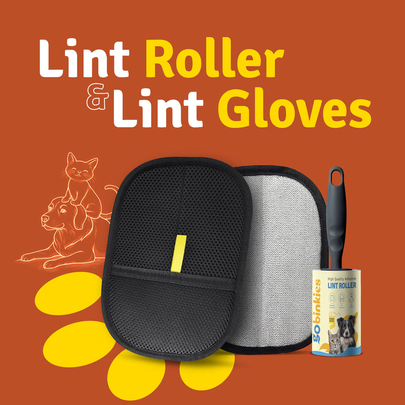 Gobinkies Pet Hair Remover Combo | Lint Roller + Reusable Lint Gloves for Clothes, Sofa & Furniture