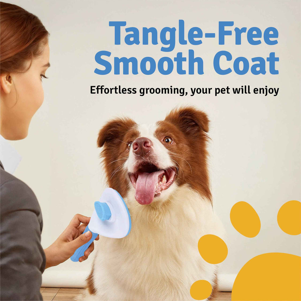 Pet Slicker Brush for Dogs & Cats - One Click Fur Removal | Gentle on Fur | Detangling, Shedding & Coat Grooming