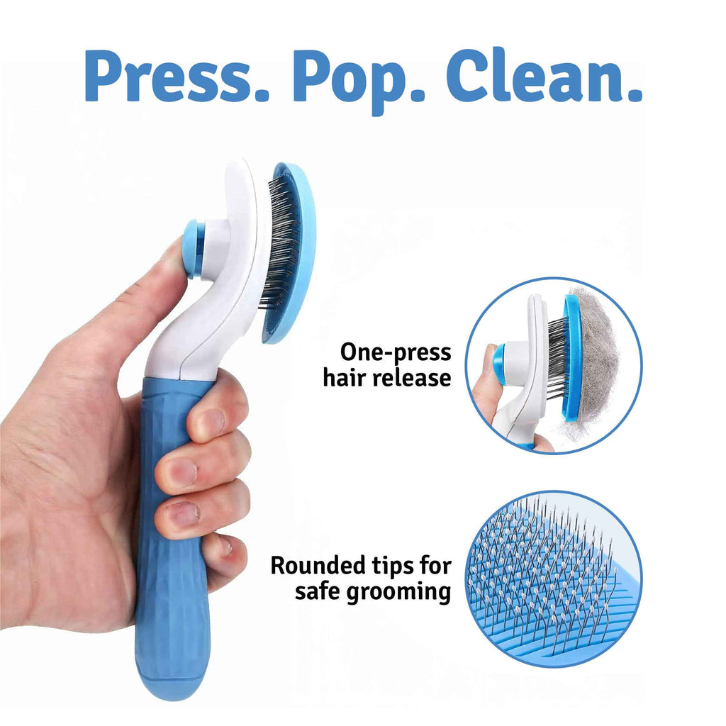 Pet Slicker Brush for Dogs & Cats - One Click Fur Removal | Gentle on Fur | Detangling, Shedding & Coat Grooming