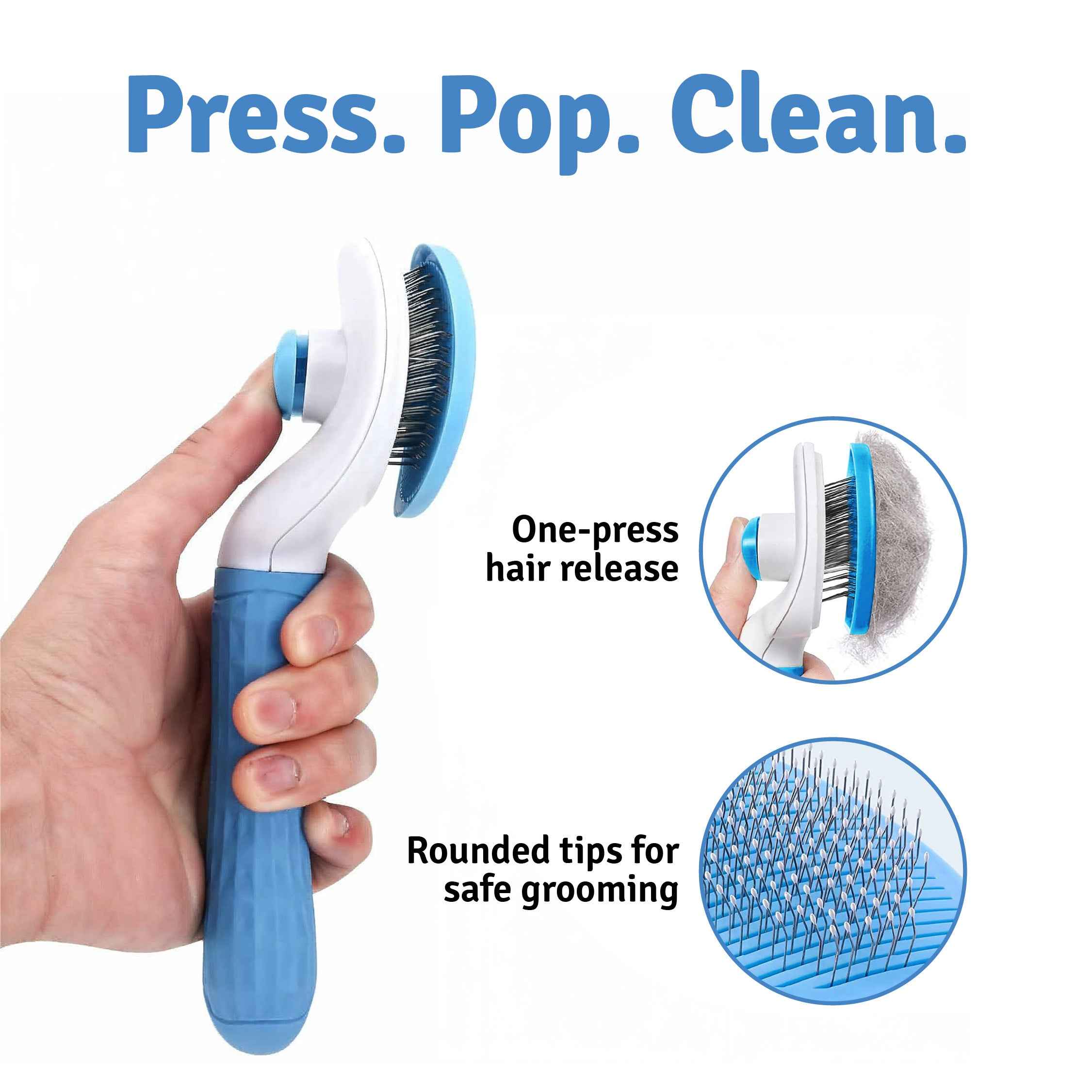 Pet Slicker Brush for Dogs & Cats - One Click Fur Removal | Gentle on Fur | Detangling, Shedding & Coat Grooming