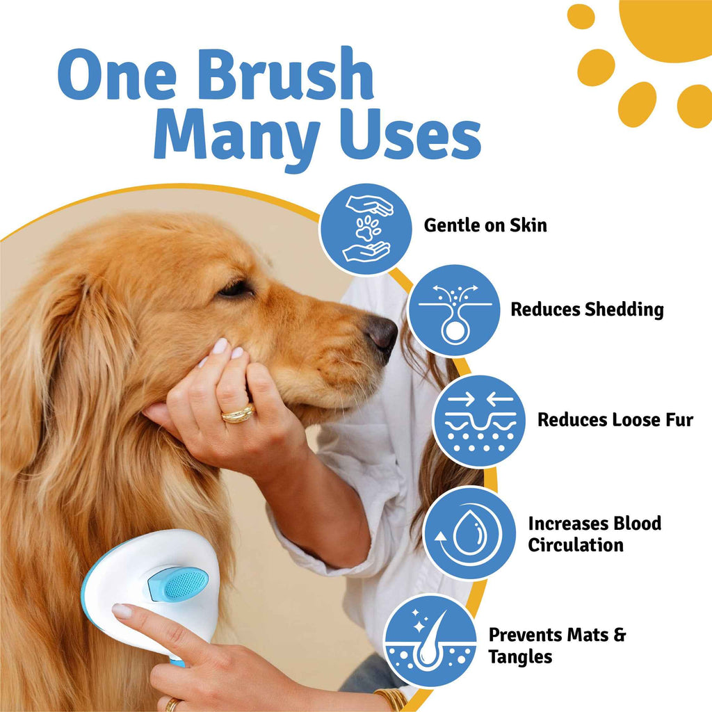 Pet Slicker Brush for Dogs & Cats - One Click Fur Removal | Gentle on Fur | Detangling, Shedding & Coat Grooming