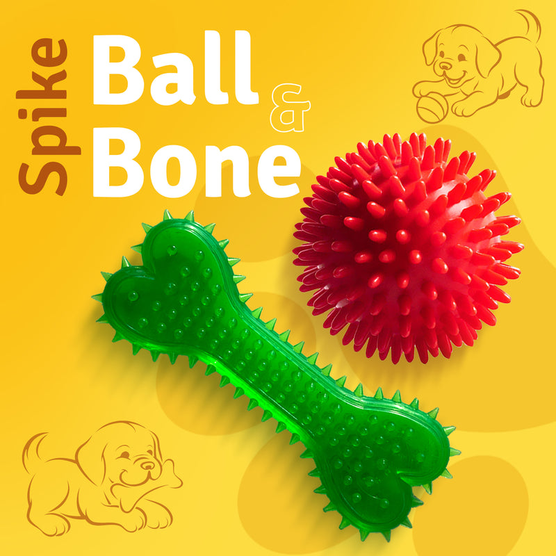Gobinkies Spike Bone & Spike Ball Combo for Dogs | Durable Chew & Fetch Toys